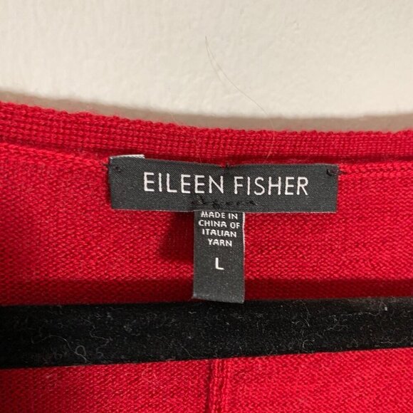 Eileen Fisher red‎ elbow sleeve 100% merino wool pullover v-neck lightweight top - Picture 2 of 11